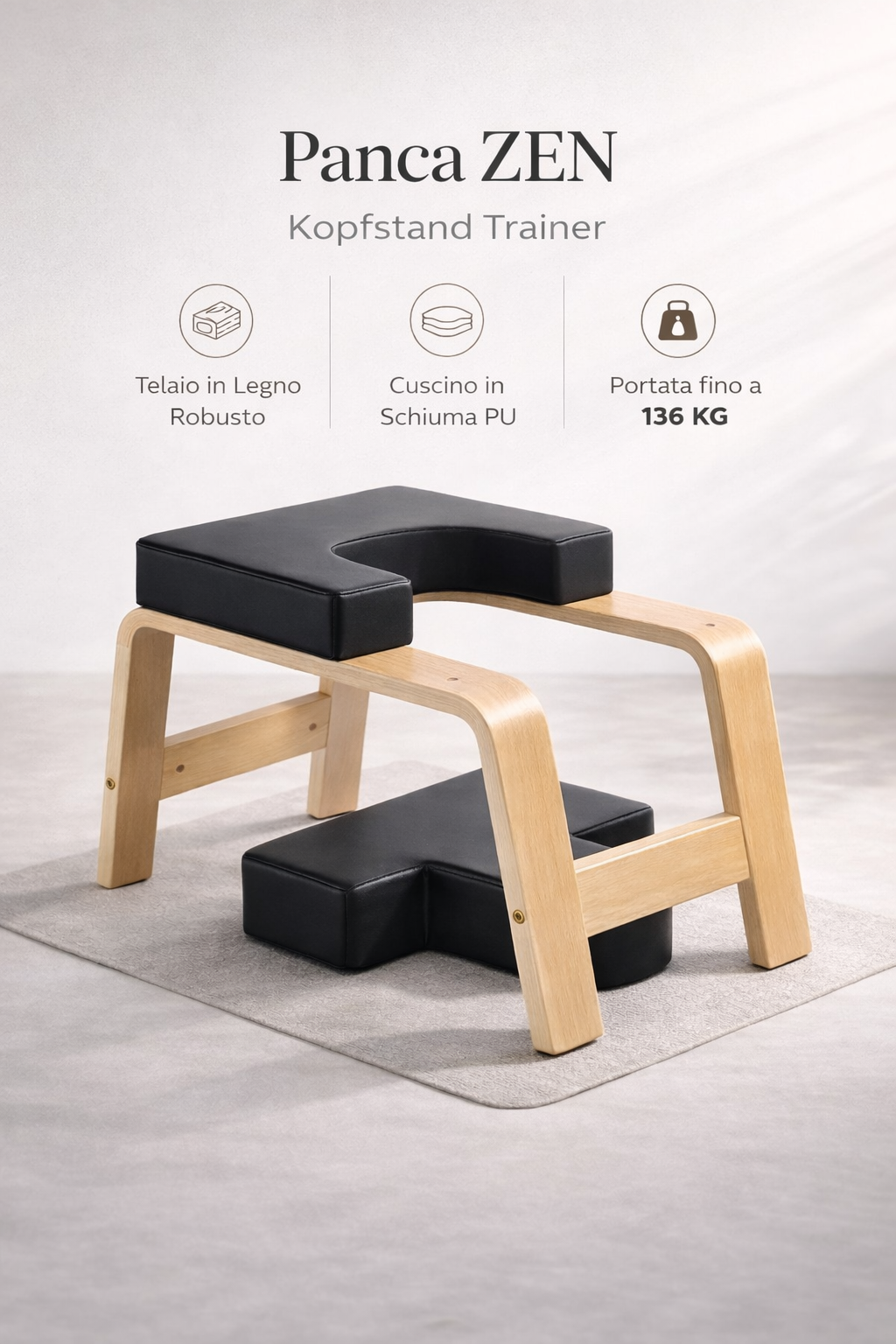 Panca in legno di betulla per yoga — vista completa